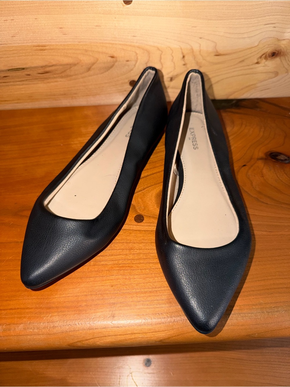 Express Black Pointed Toe Leather-Look Flats